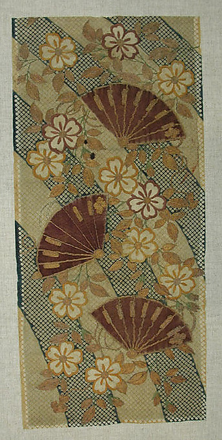 Piece from a Kosode with Fans and Cherry Blossoms by an unrecorded maker, The Metropolitan Museum of Art